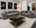 Luxury Grey 3+2 Seater Chesterfield Sofa Set with Gold Trim - Image 2