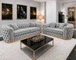 Madrid 5 Seater Chesterfield Sofa Set – Luxury Grey Velvet 3+2 Seater Sofa with Gold Trim - Image 2