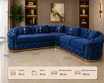 Madrid 5 Seater Chesterfield Style Corner Sofa – Royal Blue Velvet - Image 6