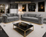 Luxury Grey 3+2 Seater Chesterfield Sofa Set with Gold Trim - Image 7