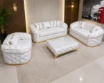 Luxury White Chesterfield 3+2+1 Seater Sofa Set with Gold Trim | Modern Velvet Sofa UK - Image 5