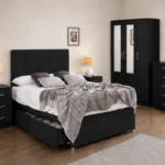 Elegant Black King Size Bedroom Furniture - 3 Door Wardrobe With Four Drawer - Chest of Five Drawers With Two Bed Side Table