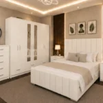 King Size Bed Furniture Set - Six Door Wardrobe With Four Drawer - Chest of Five Drawers With Two Bed Side Table