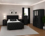Premium King Size Bed Bedroom Set - Four Door Wardrobe With Four Drawer - Chest of Five Drawers With Two Bed Side Table - Image 4