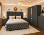 Master Bedroom King Bed Set With Five Door Wardrobe With One Long Mirror - Chest of Five Drawers With Two Bed Side Table - Image 2