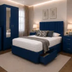 King Size Bed Room Set - 2 Door Mirror Wardrobe With Storage Drawer - Five Drawer Chest - Two Bedside Tables
