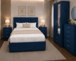 Modern King Size Bed Suite - Two Door Mirror Wardrobe With Bottom Drawer - Five Drawer Chest - Two Bedside Tables