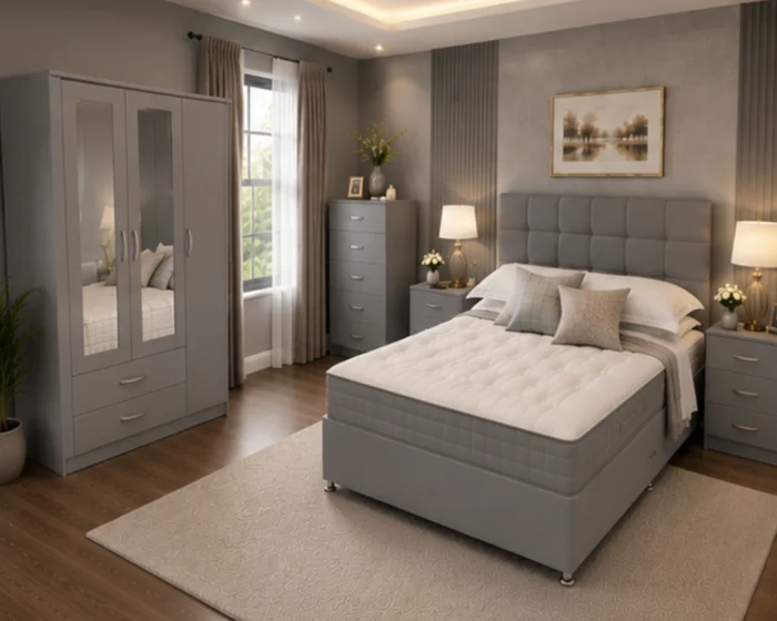 Spacious Luxury King Bed Set with Three Door Wardrobe With Four Drawer - Chest of Five Drawers With Two Bed Side Table