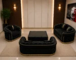 Luxury Black Velvet 3+2+1 Seater Chesterfield Sofa Set with Gold Trim - Image 4