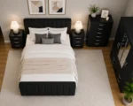 Elegant Bedroom Collection - King Size Bed - Four Door Mirror Wardrobe With Bottom Drawers - Chest of Five Drawers - Two Bedside Tables - Image 2