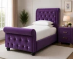 Designer Purple Sleigh Bed Frame – Luxury 3ft Single Bed with mattress - Image 2