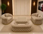 Luxury Greige 3+2+1 Seater Chesterfield Sofa Set with Gold Trim - Image 4
