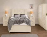 Modern Storage Cream King Size Bed Set - 3 Door Wardrobe With Four Drawer - Chest of Five Drawers With Two Bed Side Table - Image 3