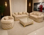 Luxury Taupe 3+2+1 Seater Chesterfield Sofa Set with Gold Trim - Image 4
