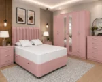 King Size Bed Furniture Set – 6 Door Wardrobe with Mirrors – Five Drawer Chest – Two Bedside Units - Image 2