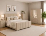 Premium Bedroom Set - King Size Bed - 4 Door Mirror Wardrobe - Five Drawer Chest - Bedside Table Pair - Image 3