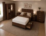 Elegant Bedroom Storage Collection - King Size Bed - Three Door Mirror Wardrobe - Five Drawer Chest - Matching Bedside Tables - Image 5