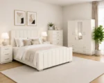 Complete Bedroom Furniture Package - King Size Bed - 4 Door Mirror Wardrobe - Five Drawer Chest - Two Bedside Tables - Image 5
