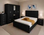 Stylish Bedroom Furniture Collection - King Size Bed With Four Door Wardrobe With Four Drawer - Chest of Five Drawers With Two Bed Side Table - Image 3