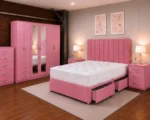 King Size Bed Furniture Set - Six Door Wardrobe With Four Drawer - Chest of Five Drawers With Two Bed Side Table - Image 2