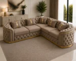 Imperial Tufted Corner Sofa with Gold Accents | Luxury L-Shaped Velvet Chesterfield Sofa UK - Image 2