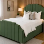 Arizona Forest Green King Size Upholstered Bed Frame - Luxury Velvet Platform Bed with Modern Headboard and mattress