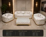 Luxury White Chesterfield 3+2+1 Seater Sofa Set with Gold Trim | Modern Velvet Sofa UK - Image 6