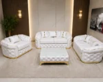 Luxury White Chesterfield 3+2+1 Seater Sofa Set with Gold Trim | Modern Velvet Sofa UK - Image 4