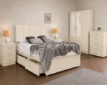 Modern Storage Cream King Size Bed Set - 3 Door Wardrobe With Four Drawer - Chest of Five Drawers With Two Bed Side Table