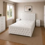 Grand Luxury King Size Bed Furniture Set - Five Door Wardrobe With One Mirror And Four Bottom Drawers - Chest of Five Drawers With Two Bed Side Tables
