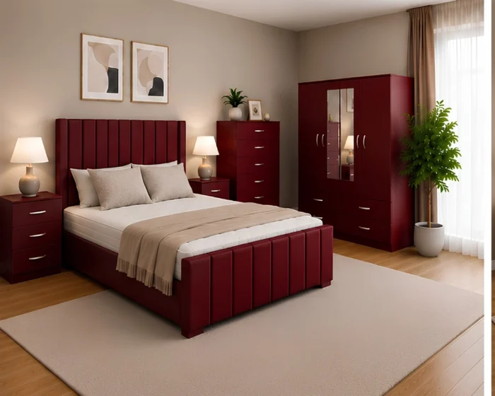 Premium Quality King Size Bed Set - Four Door Wardrobe With Four Drawer - Chest of Five Drawers With Two Bed Side Table