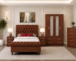 Contemporary King Size Bed Set - four Door Wardrobe With Four Drawer & 2 mirror - Chest of Five Drawers With Two Bed Side Table - Image 5