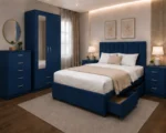 Modern King Size Bed Suite - Two Door Mirror Wardrobe With Bottom Drawer - Five Drawer Chest - Two Bedside Tables - Image 3