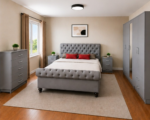 Premium King Size Bed Bedroom Set - five Door Wardrobe With Four Drawer - Chest of Five Drawers With Two Bed Side Table - Image 2