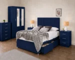 Unique Blue Color Bedroom King Set_ 3 Door Wardrobe With Four Drawer - Chest of Five Drawers With Two Bed Side Table - Image 4