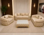 Luxury Taupe 3+2+1 Seater Chesterfield Sofa Set with Gold Trim