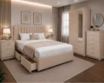 Complete Beige King Bedroom Furniture Collection - Bed, Wardrobe, Chest of Drawers  & Side Tables - Image 2