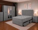 Modern King Size Bed Furniture Collection - Six Door Wardrobe With Four Drawer - Chest of Five Drawers With Two Bed Side Table