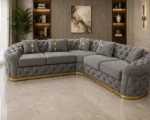 Madrid 5 Seater Grey Velvet Corner Sofa with Gold Trim | Luxury Chesterfield Sofa