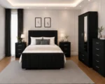King Size Bed Home Collection - Two Door Mirror Wardrobe With Bottom Drawer - Chest of Five Drawers - Two Bedside Tables