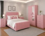 King Size Bed Home Furniture Package - 2 Door Mirror Wardrobe With Bottom Drawer - Chest of Five Drawers - Two Bedside Tables - Image 2