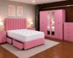 King Size Bed Furniture Set - Six Door Wardrobe With Four Drawer - Chest of Five Drawers With Two Bed Side Table
