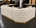Executive White Velvet L-Shaped Chesterfield Corner Sofa with Gold Trim - Image 5