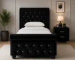 Modern Black Sleigh Bed 3ft – Elegant Upholstered Single Bed with mattress