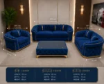 Luxury Blue Velvet 3+2+1 Seater Chesterfield Sofa Set with Gold Trim - Image 7