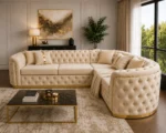 Madrid 5 Seater Corner Sofa – Luxury Tufted Fabric Sofa with Gold Detailing