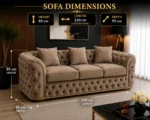 Luxury Taupe Chesterfield 3 Seater Sofa with Gold Trim | Velvet Sofa UK - Image 6