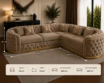 Imperial Tufted Corner Sofa with Gold Accents | Luxury L-Shaped Velvet Chesterfield Sofa UK - Image 6