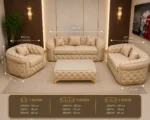 Luxury Taupe 3+2+1 Seater Chesterfield Sofa Set with Gold Trim - Image 6