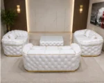 Luxury White Chesterfield 3+2+1 Seater Sofa Set with Gold Trim | Modern Velvet Sofa UK - Image 3